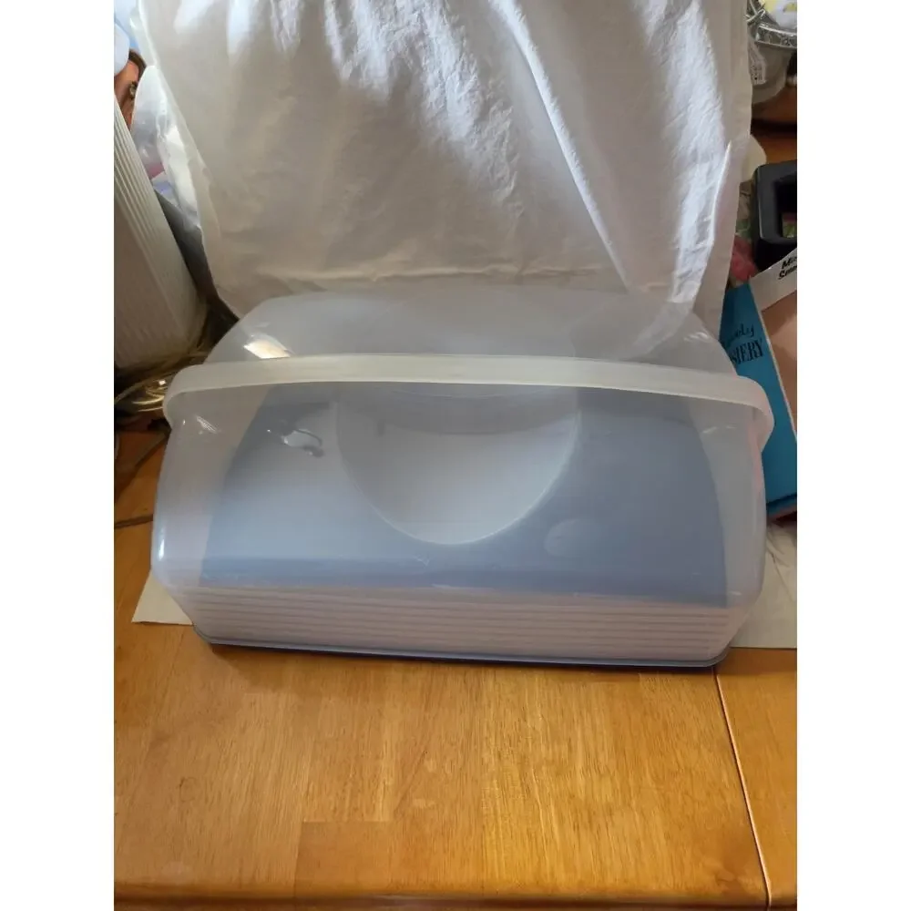Tupperware Rectangle Bake N Take Cake Cupcake Carrier Blue #3861A-1 Clear Lid